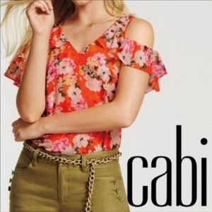 NWOT Cabi Floral Orange Cold Shoulder Top